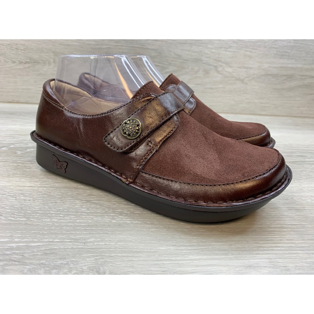 Alegria Brenna Brown Leather Suede Slip On Loafers Women's 7-7.5 Comfort Shoes
